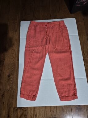 Old Navy Cropped Drawstring Linen-Blend Pants in Coral, Size M